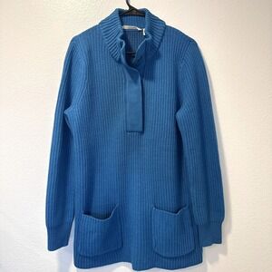Soft‎ Surroundings Size-M Highland Blue Ribbed Knit Mock Neck Tunic Sweater